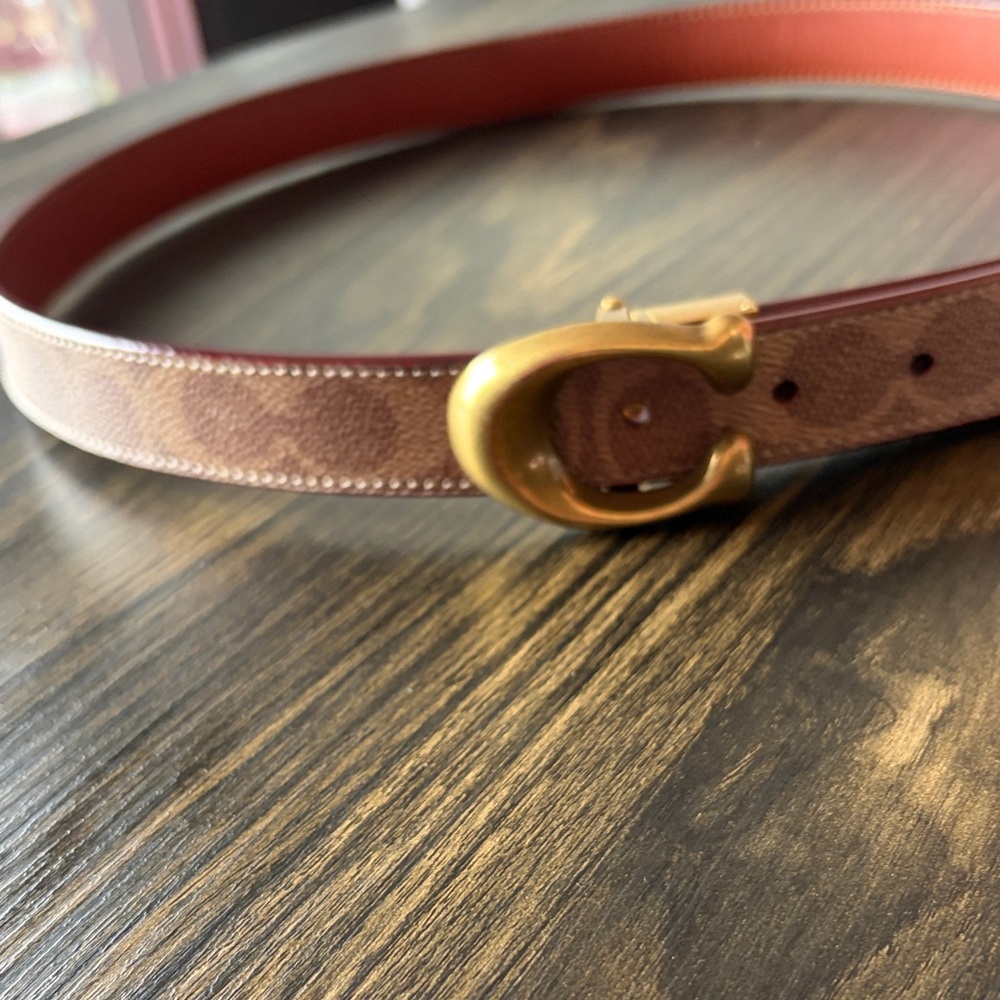 Coach Brown Signature Leather Belt with Gold 'C' Buckle